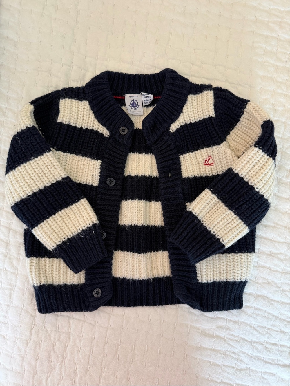 Petit Bateau Navy and Cream Striped Knit Cardigan